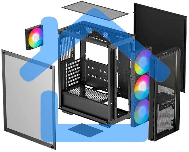 Компьютерный корпус Deepcool MATREXX 55 MESH V4 без БП, боковое окно (закаленное стекло), 3xARGB LED 140мм вентилятора спереди, 1xARGB LED 120мм вентилятор сзади, черный, ATX