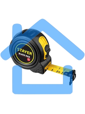 Рулетка STAYER BlackMax 10м / 25мм в ударостойком полностью обрезиненном корпусе и двумя фиксаторами