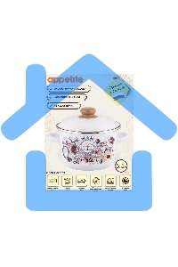Кастрюля Appetite 1RD221М Roses с крышкой, эмалированная сталь, цилиндрическая 5,5 л