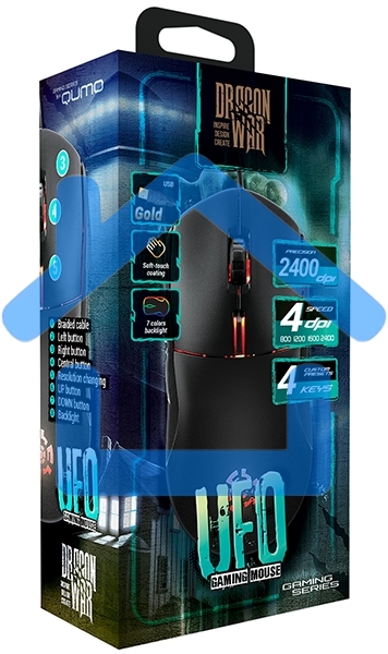Мышь проводная Qumo UFO M77 черный, 2400 dpi, USB, кнопки - 6