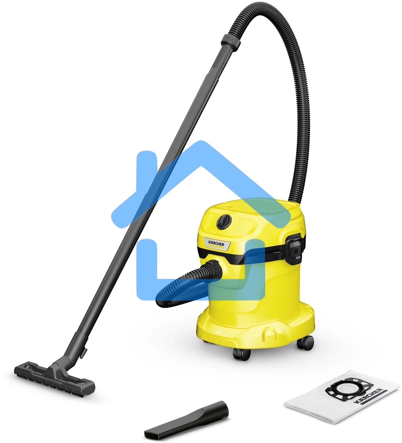 Строительный пылесос Karcher WD 2 V-15/4/18 желтый, 180/1000 Вт, уборка сухая/влажная, пылесборник мешок/контейнер, 15 л