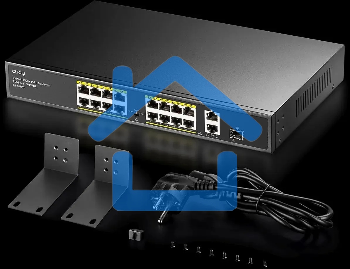 Коммутатор Cudy FS1018PS1 (L2) 16x100Мбит/с 2x1Гбит/с 1SFP 16PoE+ 200W неуправляемый