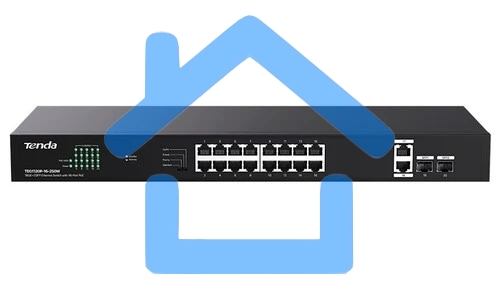 Коммутатор неуправляемый Tenda TEG1120P-16-250W PoE, 18 портов, 18x1 Гбит/с, PoE 16х30 Вт (до 250Вт), SFP 2x1 Гбит/с