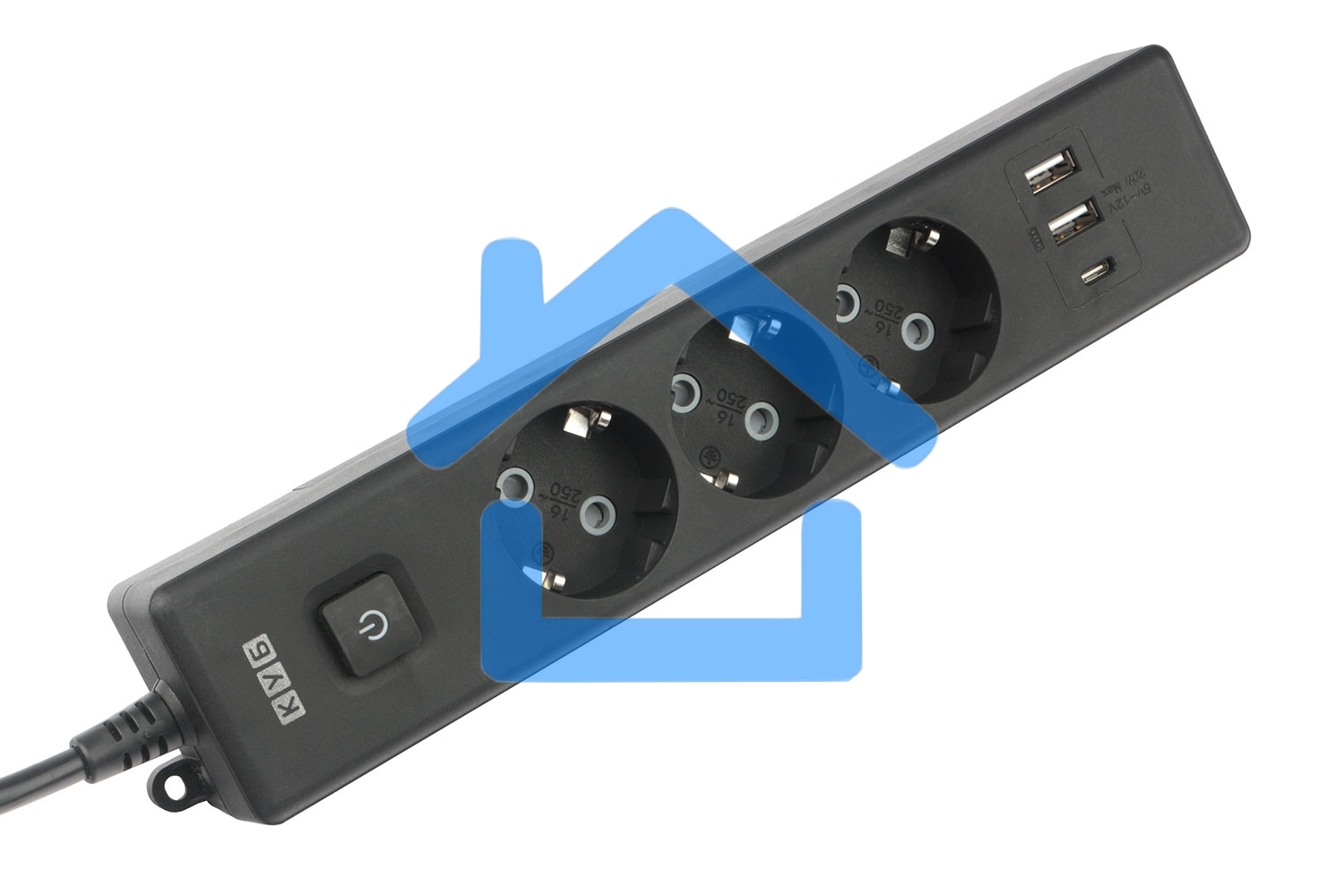 Бытовой удлинитель PowerCube, 3р с/з вык.,3USB, 3500 Вт, 16А, 1.9 м, 3*1,0 черный PC-6B-2M