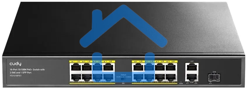 Коммутатор Cudy FS1018PS1 (L2) 16x100Мбит/с 2x1Гбит/с 1SFP 16PoE+ 200W неуправляемый