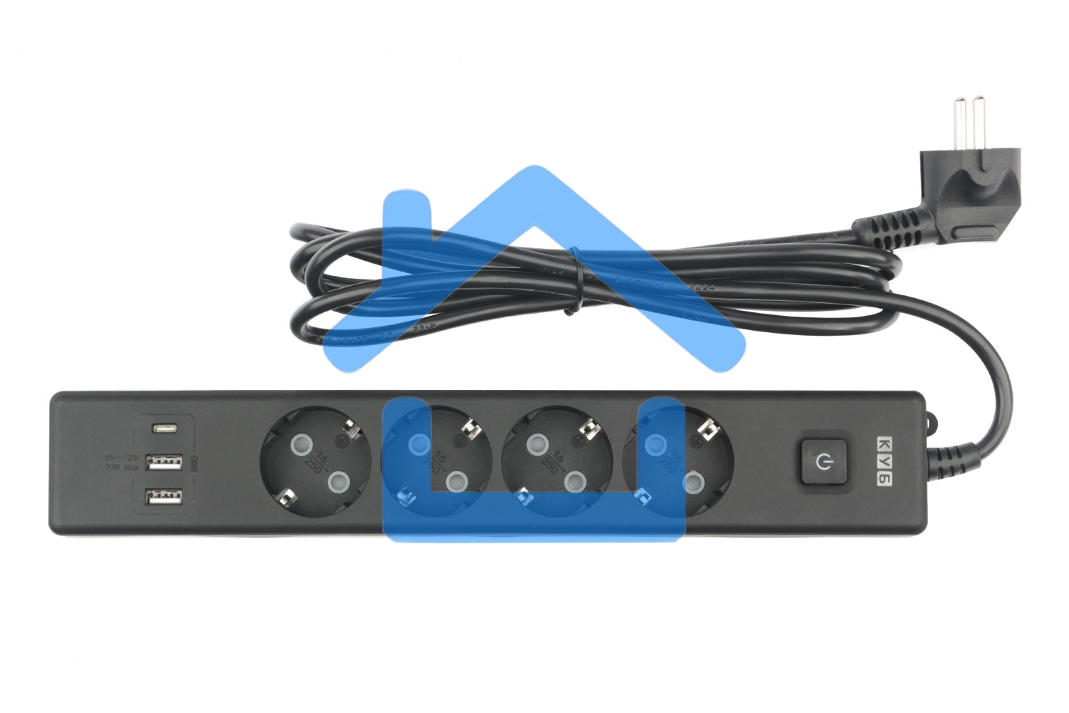 Бытовой удлинитель PowerCube, 4р с/з вык.,3USB, 3500 Вт, 16А, 1.9 м, 3*1,0 черный PC-7B-2M