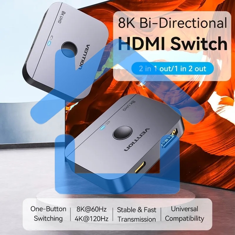 Переключатель - разветвитель Vention HDMI v2.1 двунаправленный 2x1/1x2