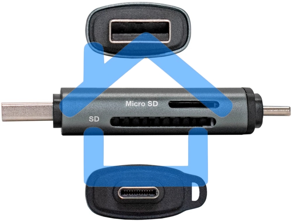 Устройство чтения/записи карт памяти ExeGate CR-201CA (кабель-адаптер USB Type-A/Type-C --> Card Reader, поддержка стандартов: SD/SDHC/MMCII/RS MMC, Micro SD/ Micro SDHC/Micro SDXC, Plug&Play, серый)