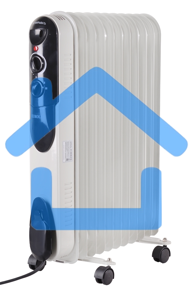 Обогреватель масляный EUROLUX ОМПТ-EU-12Н (12 секций) белый, 2500 Вт, 30 м2, термостат 67/3/20