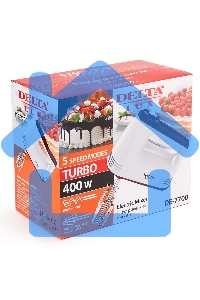 Миксер Delta LUX DE-7700 белый с бордовым : 400 Вт,4 насадки,5 скоростн.режимов,