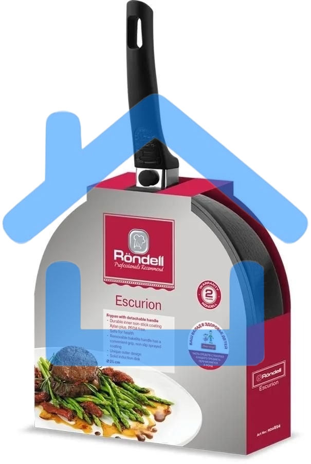 Сковорода Rondell Escurion RDA-894, 26см, съемная ручка, без крышки, черный