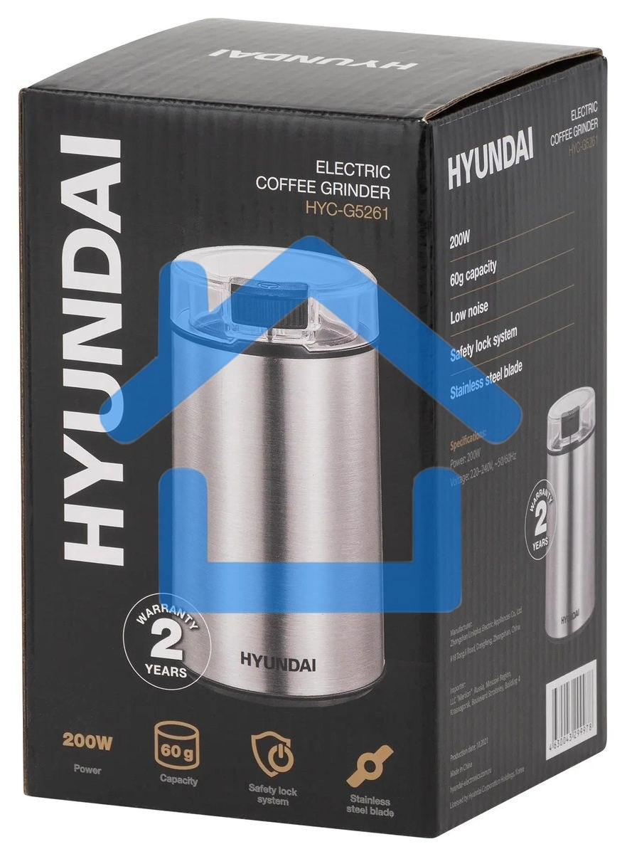 Кофемолка Hyundai HYC-G5261 200Вт сист.помол.:ротац.нож вместим.:60гр серебристый