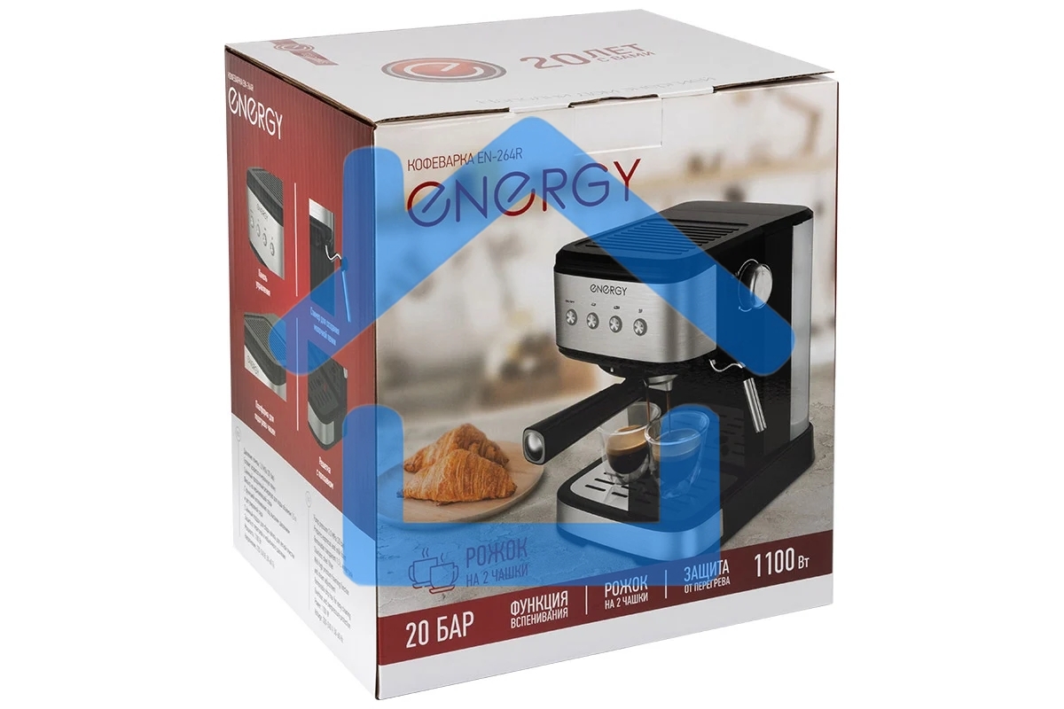 Кофеварка рожковая ENERGY EN-264R (108170) стальной/черный, исп. кофе - молотый, 1.5 л, 1100 Вт, 20 бар
