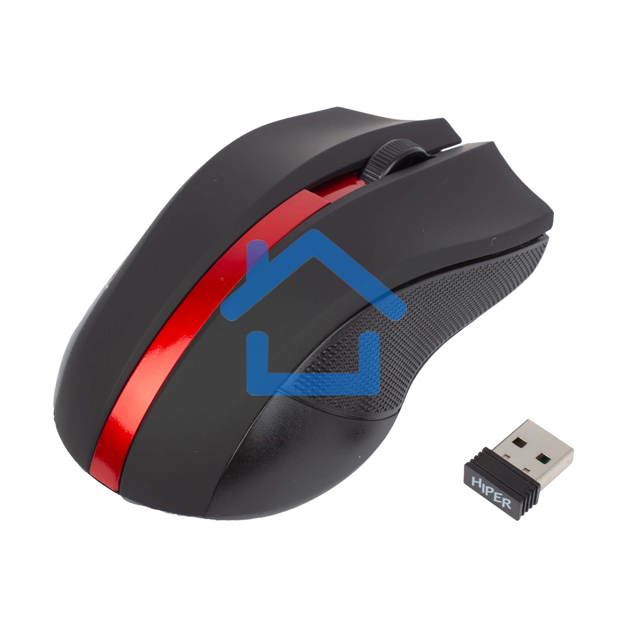 Мышь беспроводная HIPER HOMW-073 черный/красный, 1000 dpi, радиоканал, USB, кнопки - 3