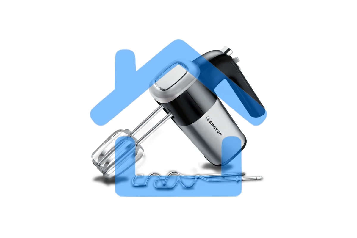 Миксер BRAYER, 800 Вт, 5 скор.реж, турбо,насад. венчики, насад для взбивания