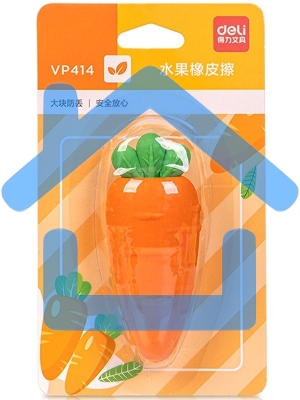 Ластик Deli VP414car VP414ORANGE морковь 54x23x16мм оранжевый блистер с европодвесом