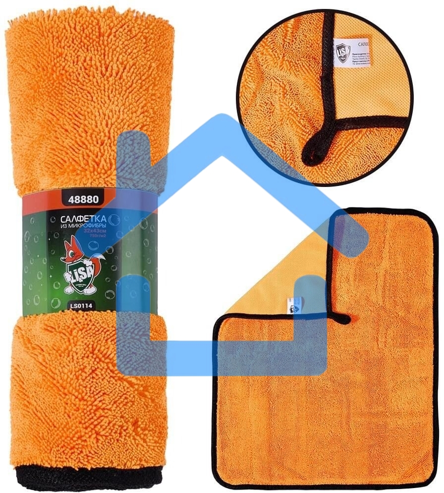 Салфетка LI-SA LS0114 из суперплотной микрофибры для чистки, сушки и полировки кузова 32х43см, высокий ворс, плотность 750г/м2 48880