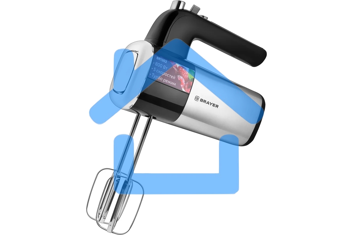 Миксер BRAYER, 800 Вт, 5 скор.реж, турбо,насад. венчики, насад для взбивания