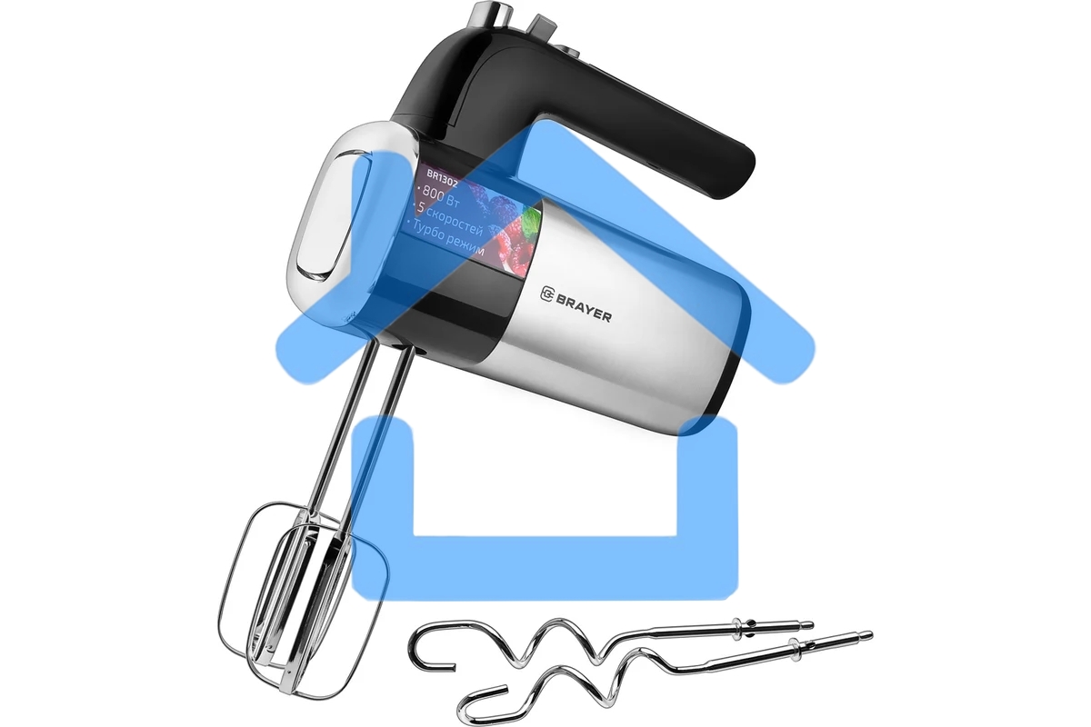 Миксер BRAYER, 800 Вт, 5 скор.реж, турбо,насад. венчики, насад для взбивания