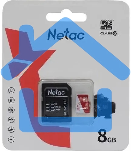 Карта памяти Netac P500 ECO MicroSDHC 8GB C10 NT02P500ECO-008G-R, с адаптером