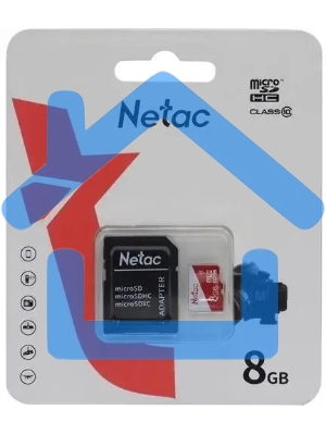 Флеш карта Netac P500 ECO MicroSDHC 8Gb C10 NT02P500ECO-008G-R, с адаптером