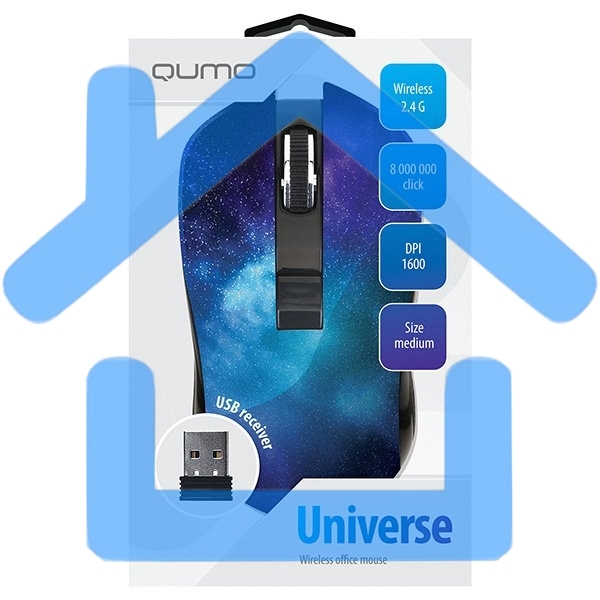 Мышь беспроводная Qumo Office M27 Universe синий, 1600 dpi, радиоканал, USB, кнопки - 4
