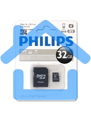 Флеш карта microSD 64Gb PHILIPS microSDHC Class 10 (SD адаптер)
