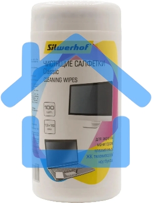 Салфетки Silwerhof Classic для экранов мониторов/плазменных/ЖК телевизоров/ноутбуков туба 100шт влажных