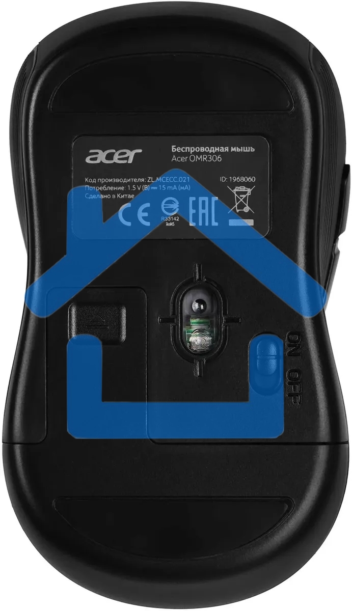 Мышь беспроводная Acer OMR306 черный/серый, 1600 dpi, радиоканал, USB, кнопки - 6