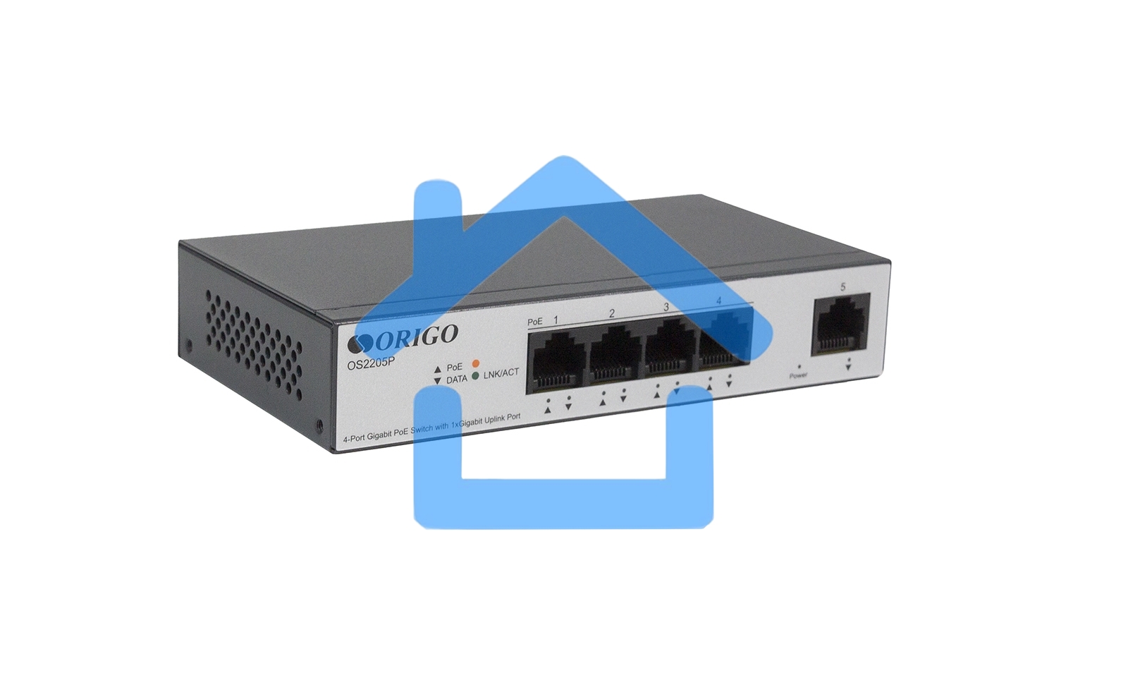 Коммутатор Unmanaged Switch 4x1000Base-T PoE, 1x1000Base-T, PoE Budget 60W, Long-range PoE up to 250m, metal case