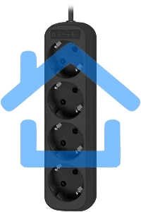 Удлинитель Defender M430 черный, 3 м, EURO, 4 розетки, 2200 Вт