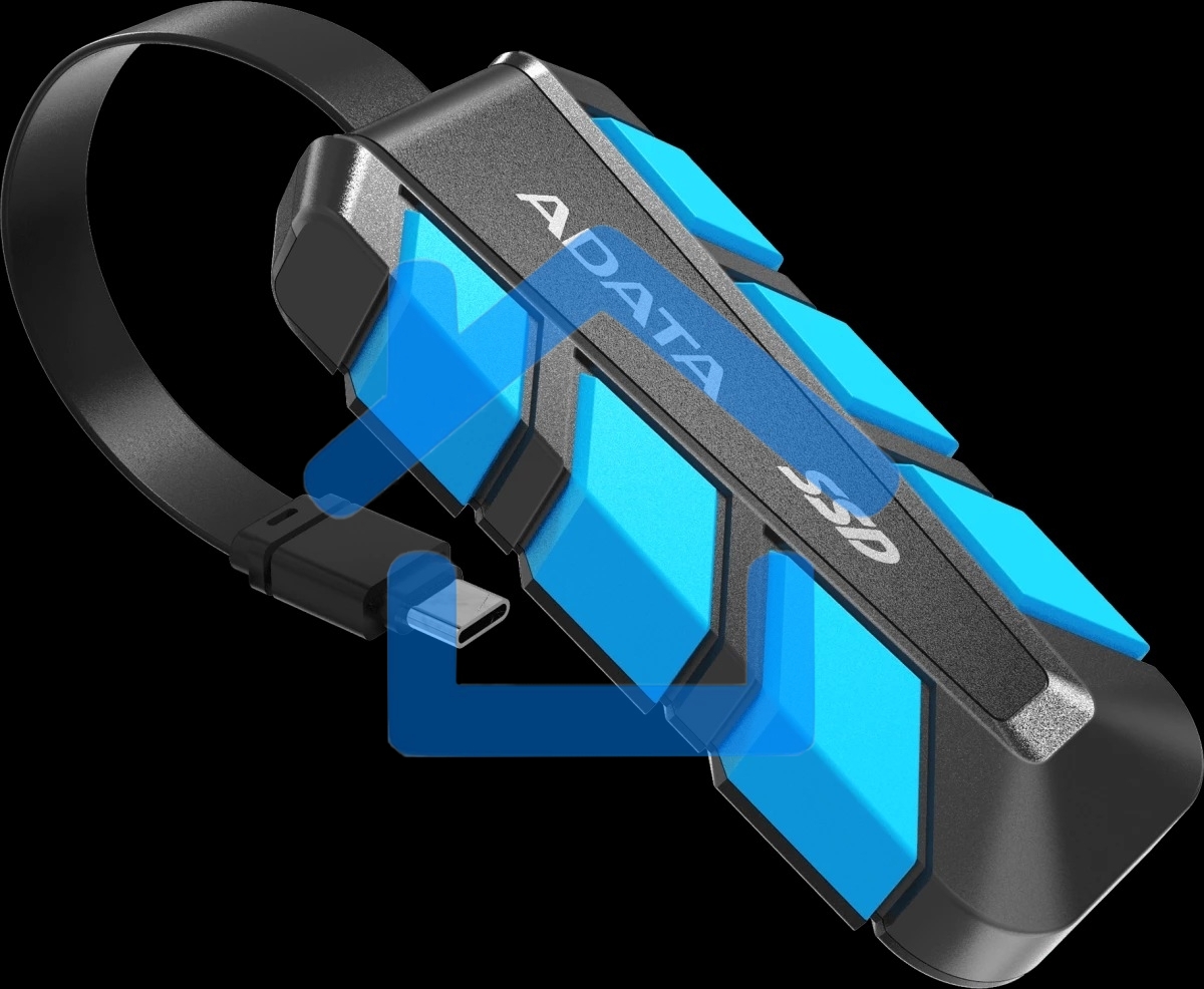 Внешний SSD   ADATA SC740 черно-синий SC740-500G-CBU 500Gb (USB3.2 gen 2 type C, 1050/1000Mbs, 122x41x22mm, 40g, защита от падения, встроенный кабель)