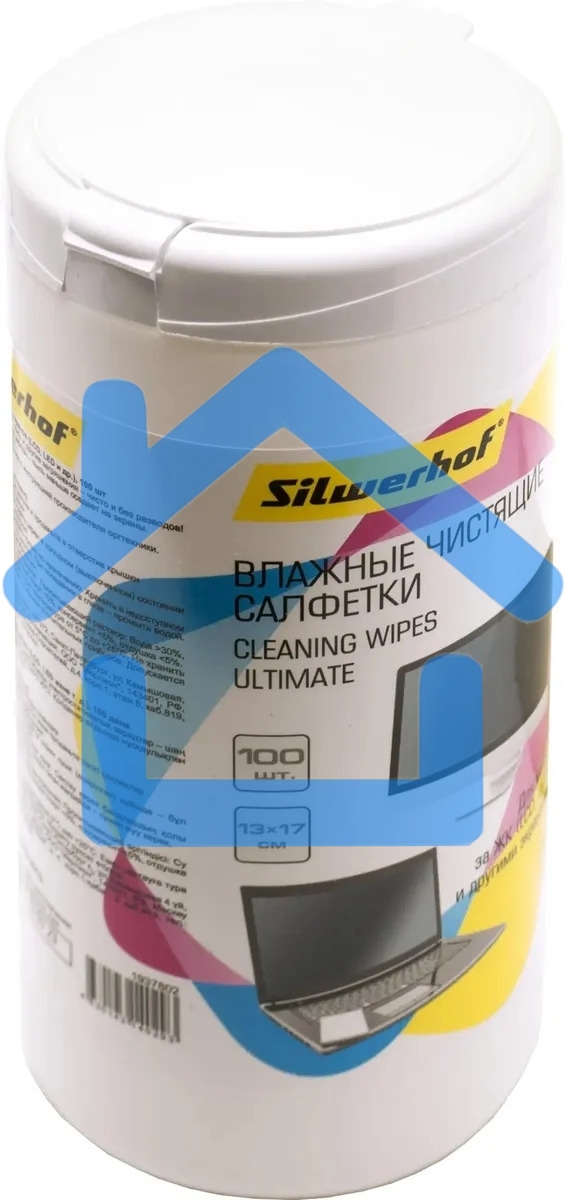 Салфетки Silwerhof Ultimate для экранов мониторов/плазменных/ЖК телевизоров/ноутбуков туба 100шт влажных