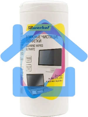 Салфетки Silwerhof Ultimate для экранов мониторов/плазменных/ЖК телевизоров/ноутбуков туба 100шт влажных