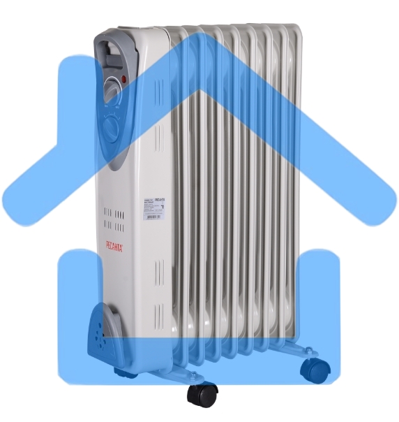 Обогреватель масляный Ресанта ОМ-9А (9 секций), белый, 2000 Вт, 20 м2, термостат 67/3/16