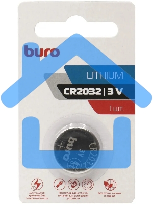 Батарея Buro Lithium CR2032 (1шт) блистер, 3 В