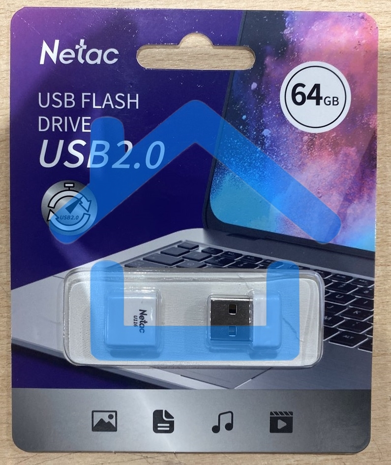 Флешка USB R/W Netac U116 64Gb <NT03U116N-064G-20WH>, USB2.0, миниатюрная пластиковая белая