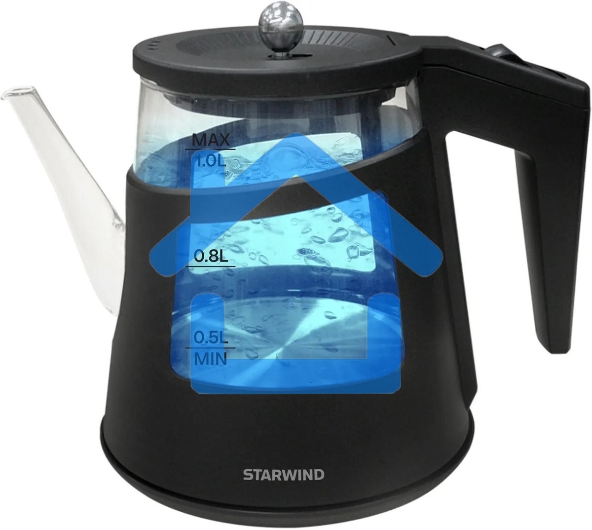 Чайник электрический Starwind SKG2113 1л. 1000Вт черный/прозрачный корпус: стекло