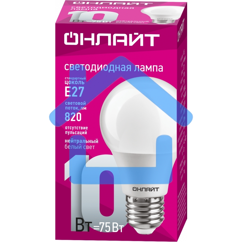 Лампа светодиодная ОНЛАЙТ 71650 OLL-A60-10-230-4K-E27 10 Вт грушевидная 4000К E27 820лм 176-264В бел.