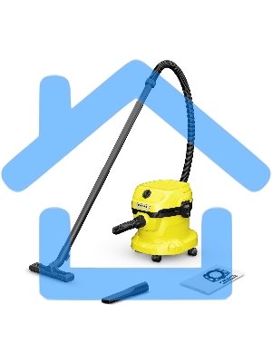 Строительный пылесос Karcher WD 2 Plus V-12/4/18 желтый, 1000 Вт, уборка сухая/сбор воды, пылесборник мешок/контейнер, 12 л