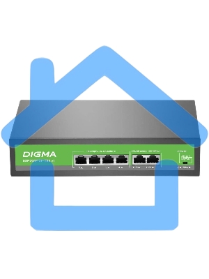 Коммутатор Digma DSP204F-2F-T80 DSP204F-2F-T80 V1 (L2) 6x100Мбит/с 4PoE 4PoE+ 80W неуправляемый