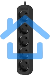 Удлинитель Defender M530 черный, 3 м, EURO, 5 розеток, 2200 Вт