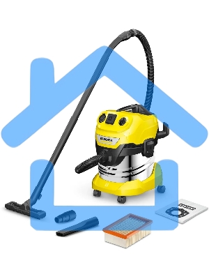 Строительный пылесос Karcher WD 4 P S V-20/5/22 желтый, 1000 Вт, уборка сухая/сбор воды/выдув, пылесборник мешок/контейнер, 20 л