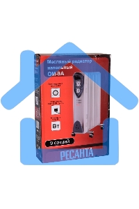 Обогреватель масляный Ресанта ОМ-9А (9 секций), белый, 2000 Вт, 20 м2, термостат 67/3/16