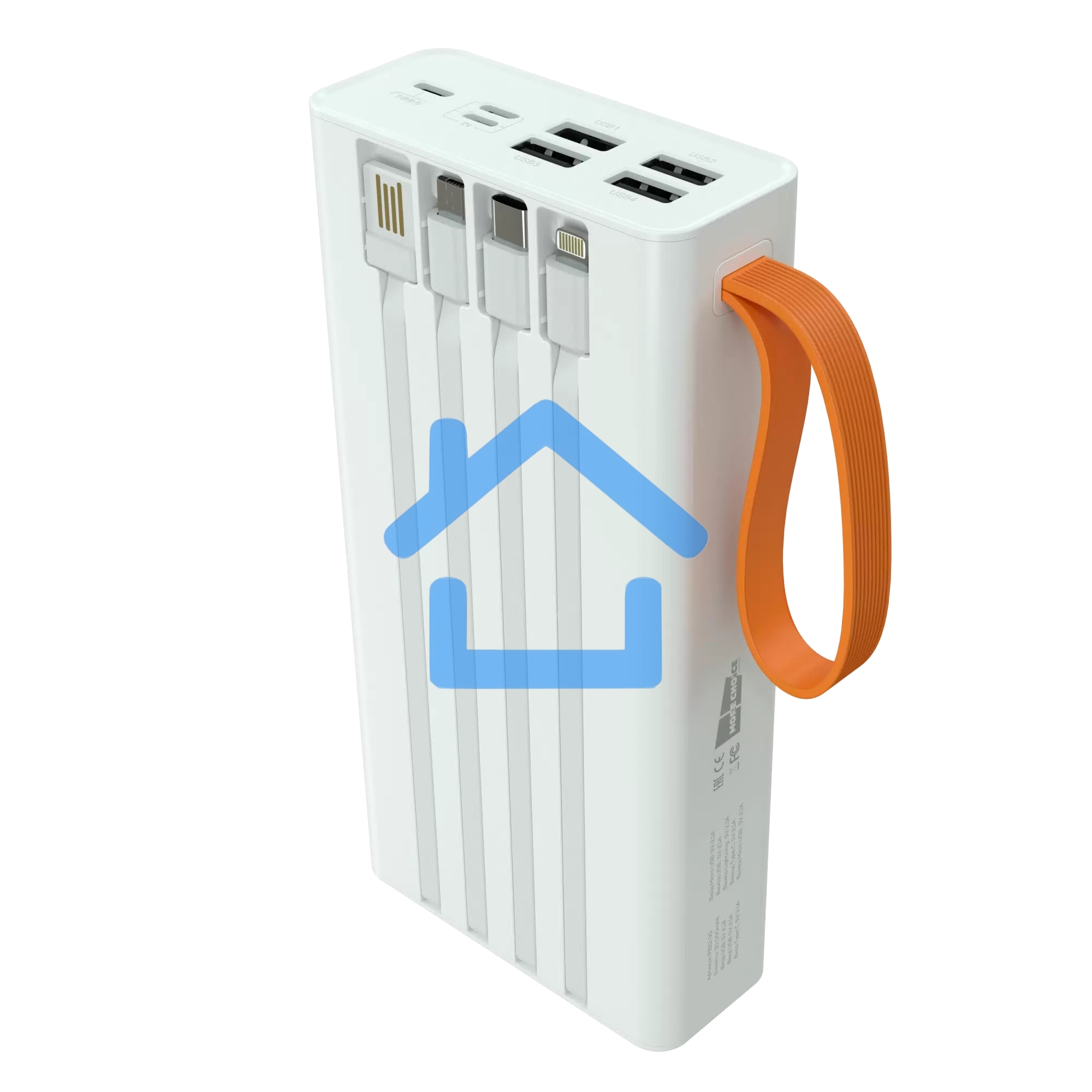 Портативный аккумулятор More choice (4620202550583) PB22-30 с кабелем 2USB 2.1A - 30000mAh белый