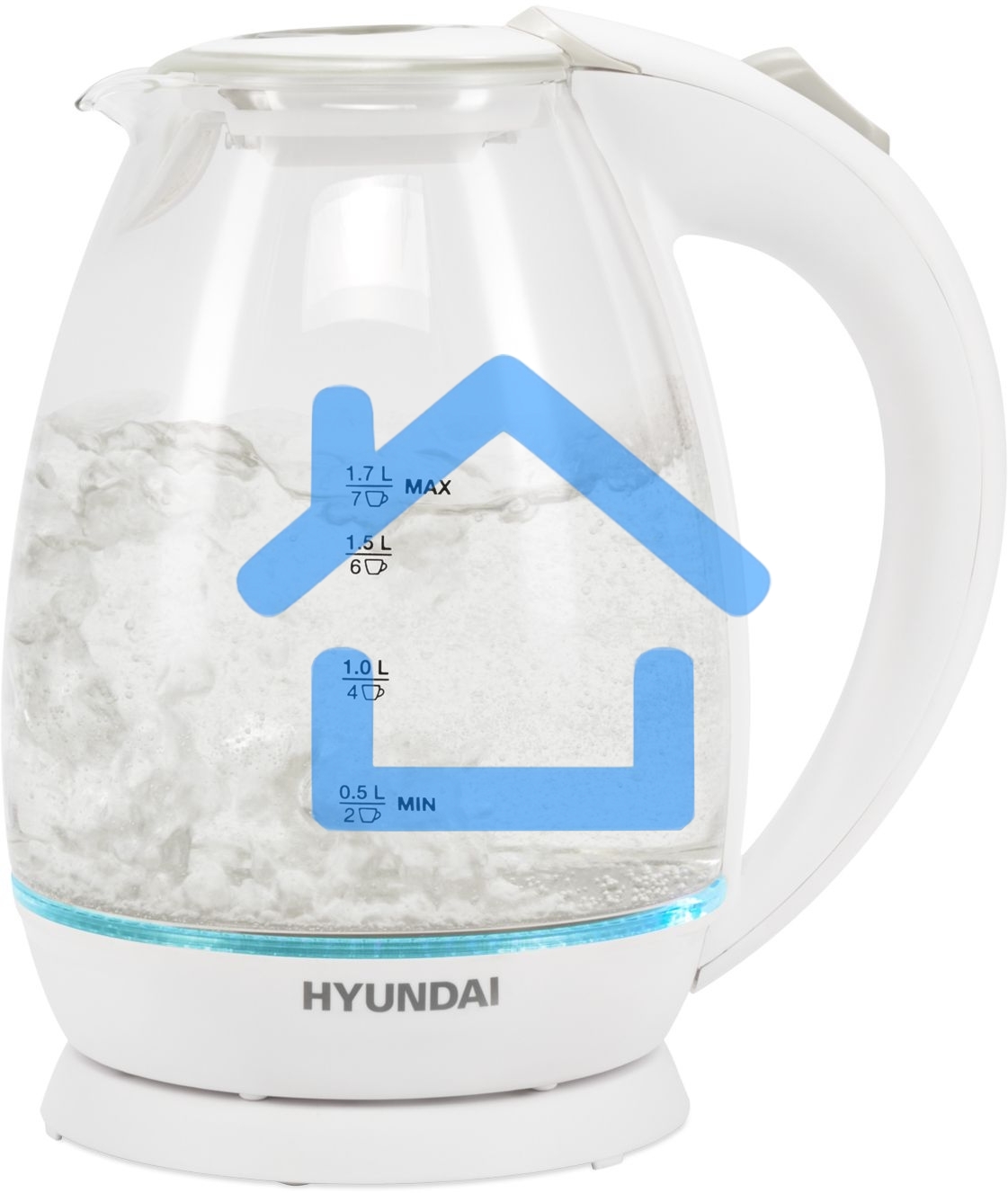 Чайник электрический Hyundai HYK-G2409 1.7л. 2200Вт белый/серебристый (корпус: стекло)