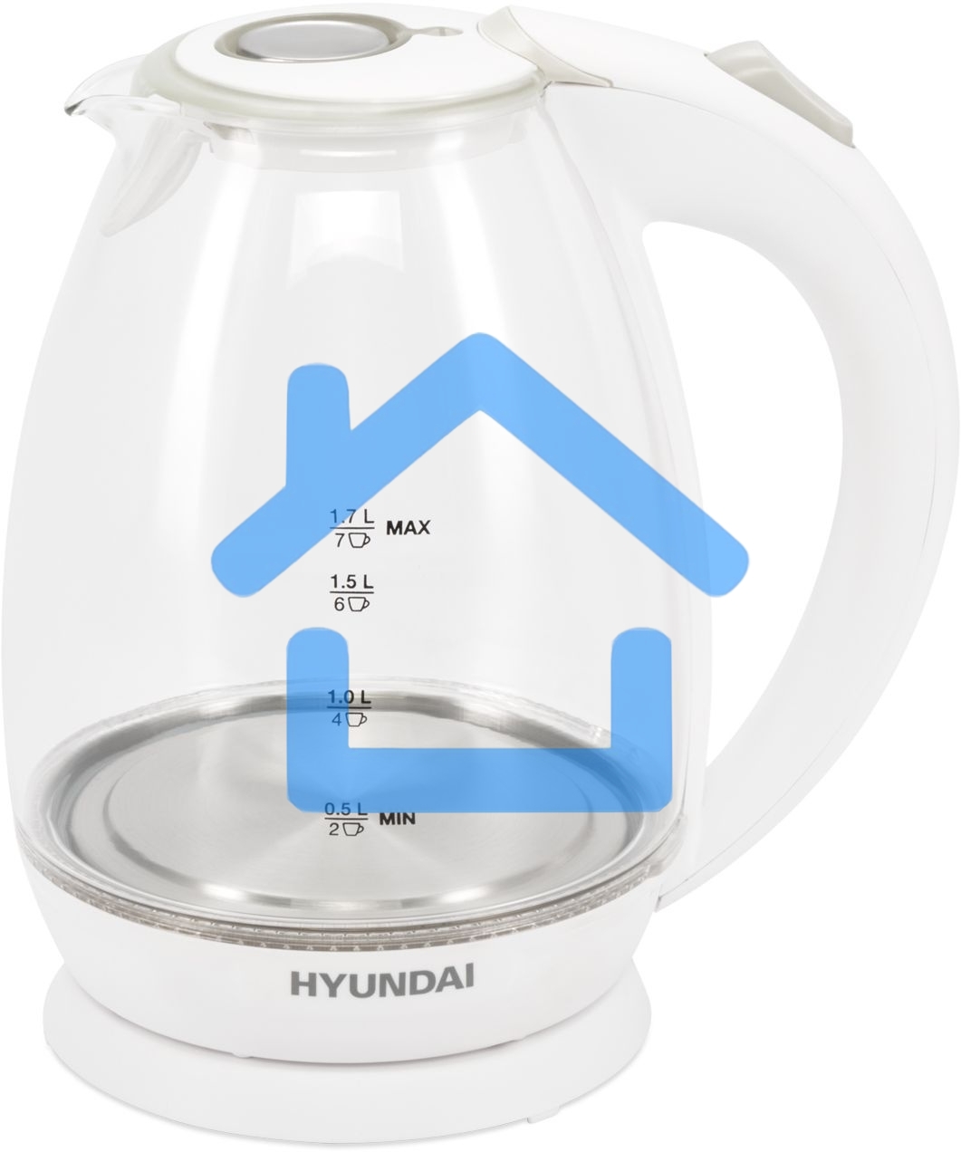 Чайник электрический Hyundai HYK-G2409 1.7л. 2200Вт белый/серебристый (корпус: стекло)