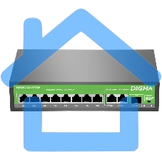 Коммутатор Digma DSP208G-2G-1S-T120 (L2) 10x1Gbит/с 1SFP 8PoE 8PoE+ 120W неуправляемый