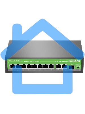 Коммутатор Digma DSP208G-2G-1S-T120 (L2) 10x1Gbит/с 1SFP 8PoE 8PoE+ 120W неуправляемый