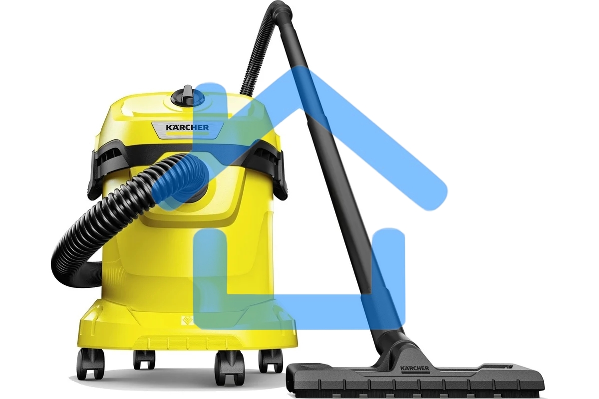 Строительный пылесос Karcher WD 2 Plus V-12/4/18 желтый, 1000 Вт, уборка сухая/сбор воды, пылесборник мешок/контейнер, 12 л